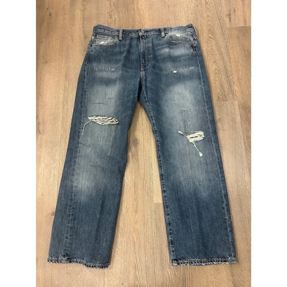 Levis 569 Loose Straight‎ Leg Distressed Blue Denim Jeans Mens 36x30 00569-0282
